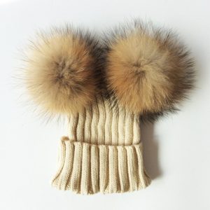 Baby Girl Hat Raccon Fur Two Ball Caps For Baby - MaviGadget