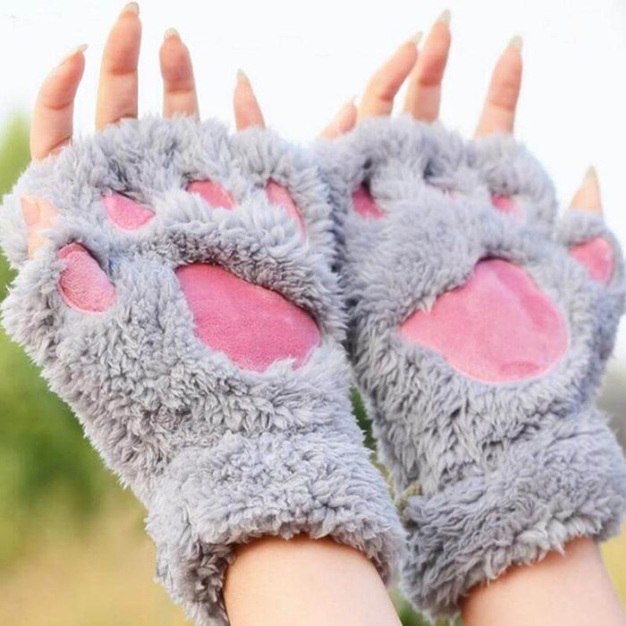 Ladies Winter Fingerless Bear Paw Gloves - MaviGadget