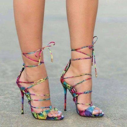 Colorized Snakeskin Cross Strappy Women Shoes - MaviGadget