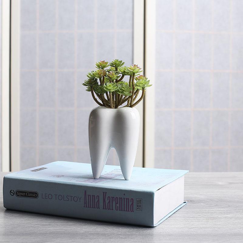 Tooth Shape White Ceramic Modern Flower Pot - MaviGadget