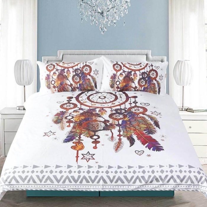 3pcs Luxury Hipster Watercolor Dreamcatcher Feathers Comfortable Duvet Cover Bedding Set - MaviGadget