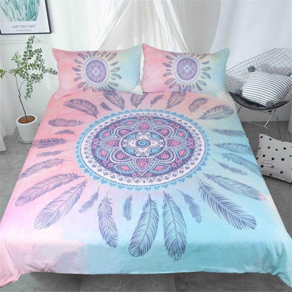 3pcs Mandala Pink and Blue Comfortable Duvet Cover Bedding Set - MaviGadget