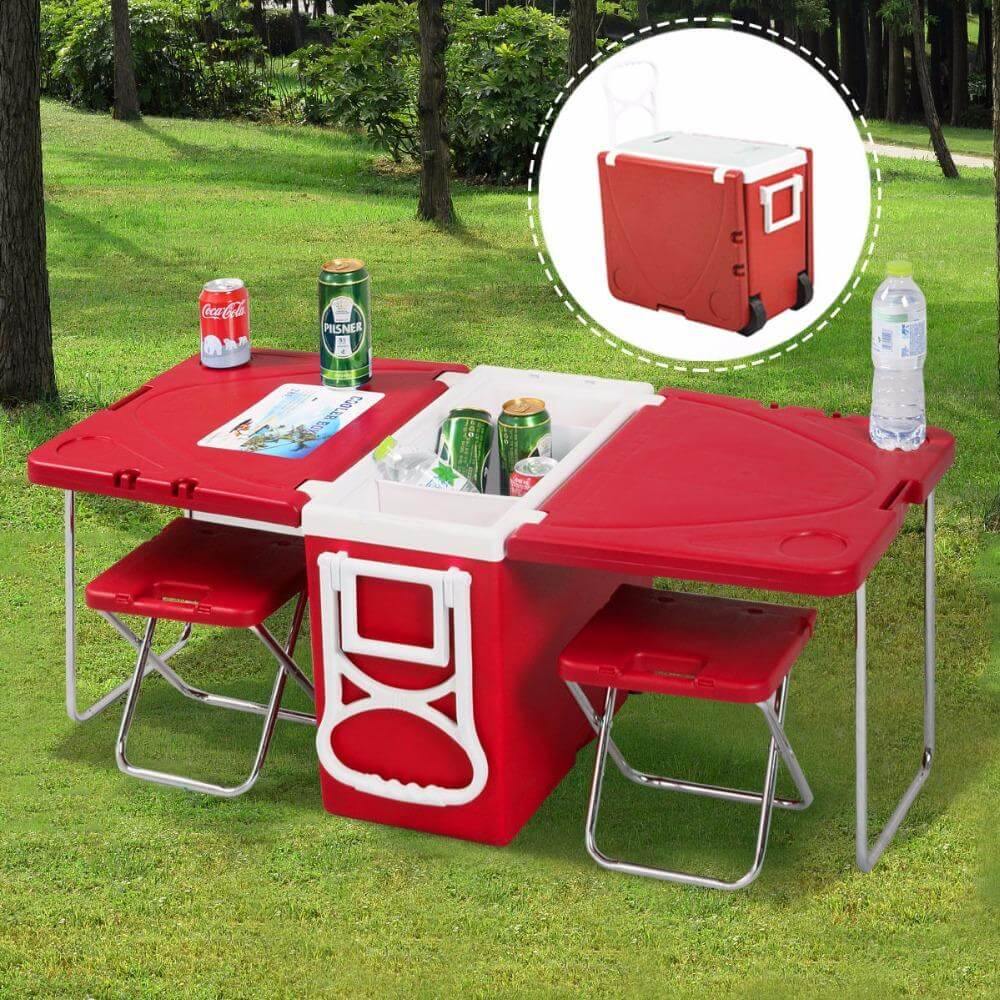 Multi Function Foldable Rolling Cooler Box Picnic Camping Outdoor Furniture Set - MaviGadget