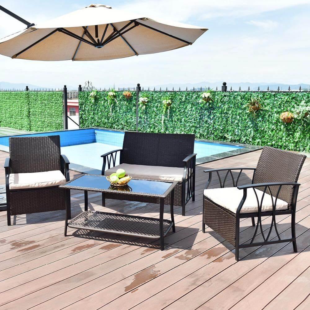 4 PC Garden Furniture Outdoor Patio Sectional Set with Cushions - MaviGadget