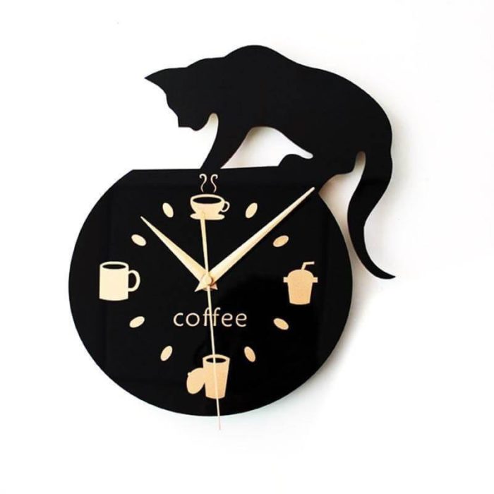 Black Cat Coffee Wall Clock - MaviGadget