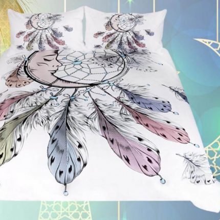 3pcs Luxury Moon Dreamcatcher Feathers Bedding Duvet Set - MaviGadget