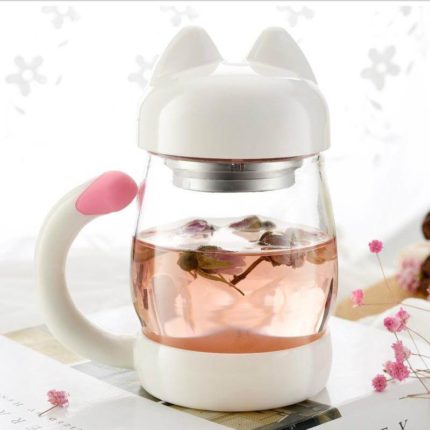 Cute Cat Glass Mug With  Tea Filter - MaviGadget