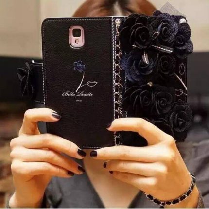 Black Rose Flip Wallet Leather Case For iPhone Models - MaviGadget