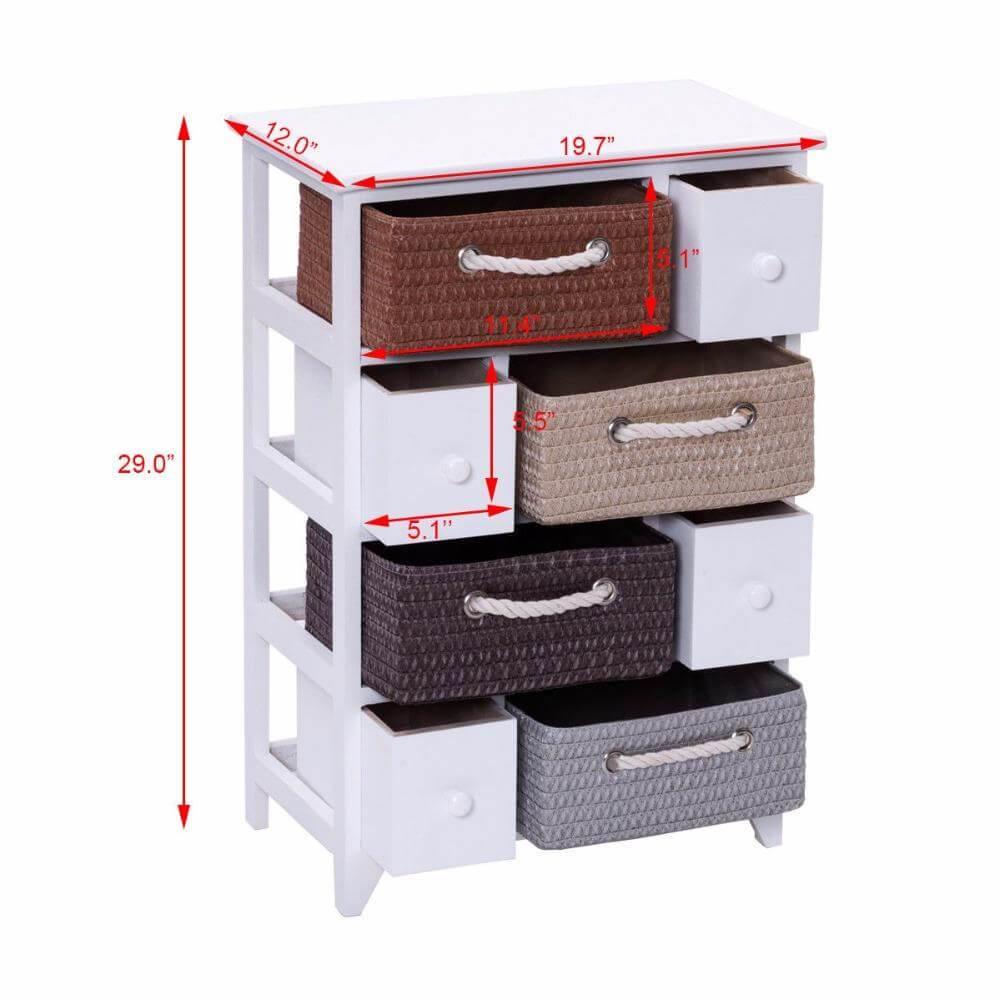 Wooden 4 Drawer 4 Woven Basket Storage Cabinet - MaviGadget