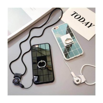 Simple Black White Plaid Mirror Iphone Cases with Strap - MaviGadget
