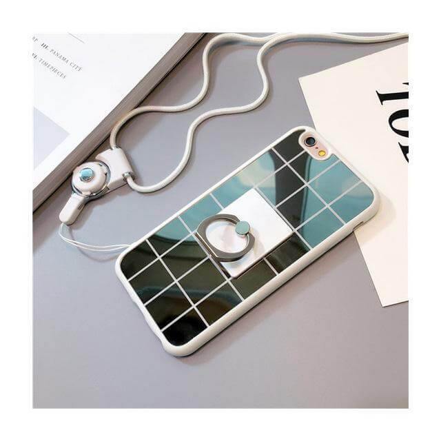 Simple Black White Plaid Mirror Iphone Cases with Strap - MaviGadget