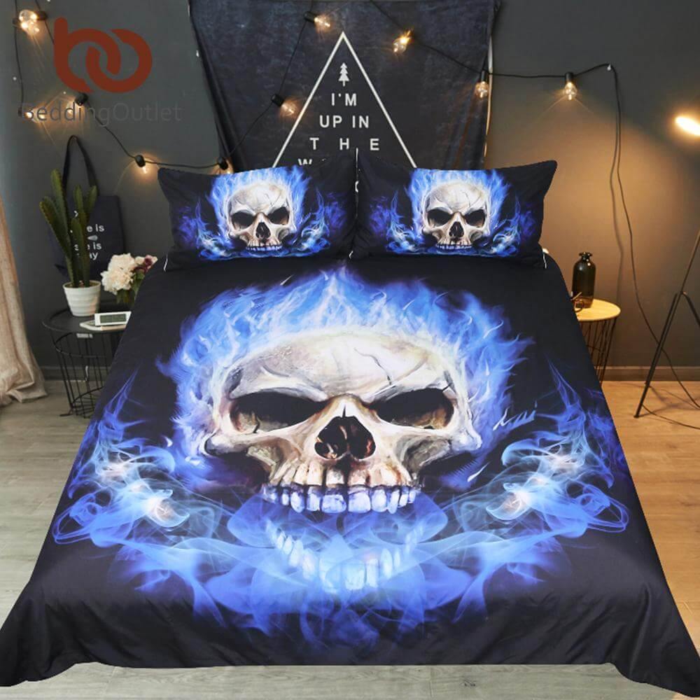3pcs Luxury 3D Print Flame Gothic Blue Fire Comfortable Duvet Cover Bedding Set - MaviGadget