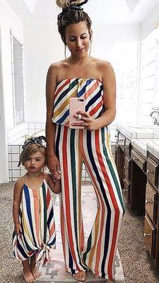 Strapless Rainbow Striped Mom-Daughter Matching Clothes - MaviGadget