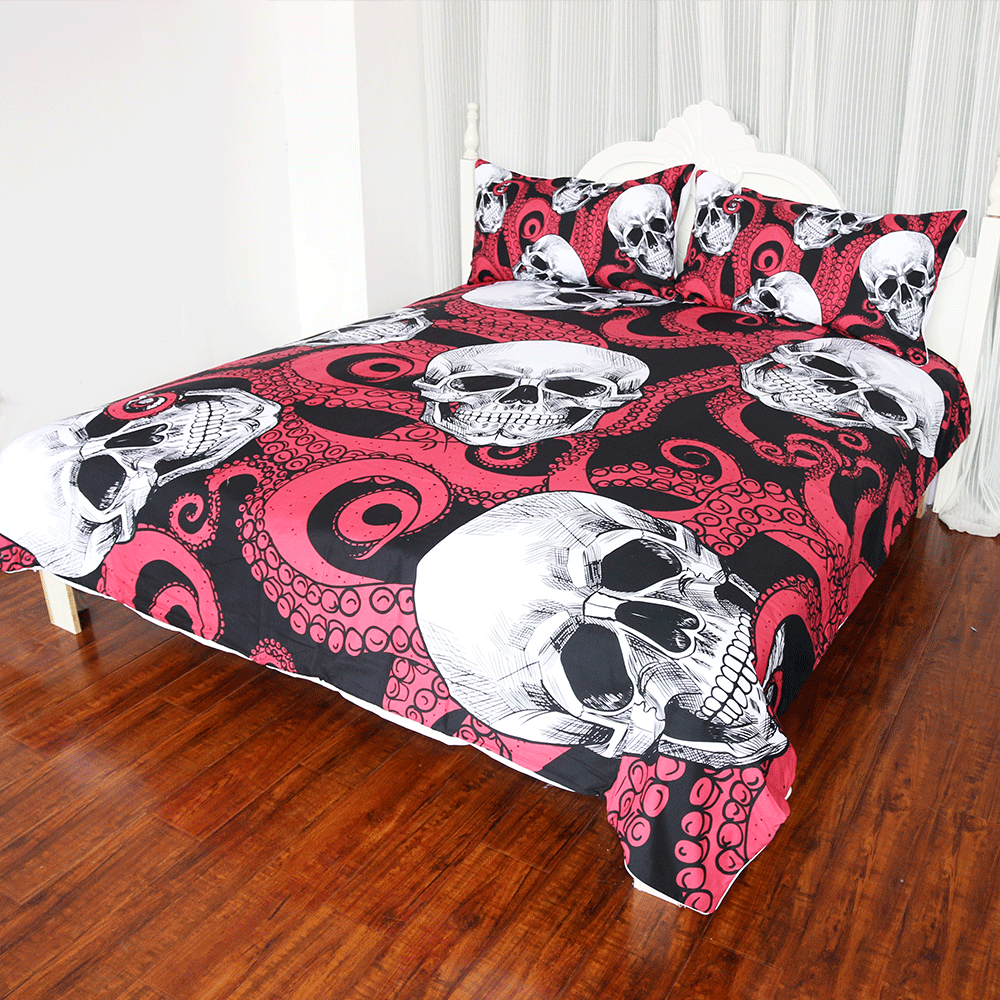 3pcs Skulls and Octopus Tentacles Hand Duvet Cover Bedding Set - MaviGadget