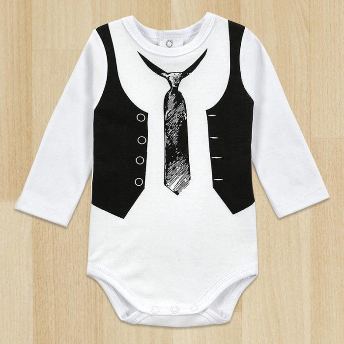 One-Pieces Baby Boy Gentleman Romper White Long Sleeve Baby bodysuit - MaviGadget