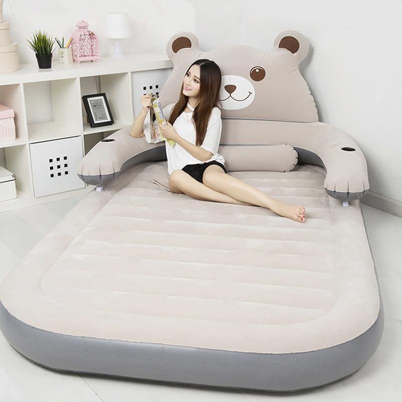 Cartoon Bear Comfy Inflatable Bed with Backrest - MaviGadget