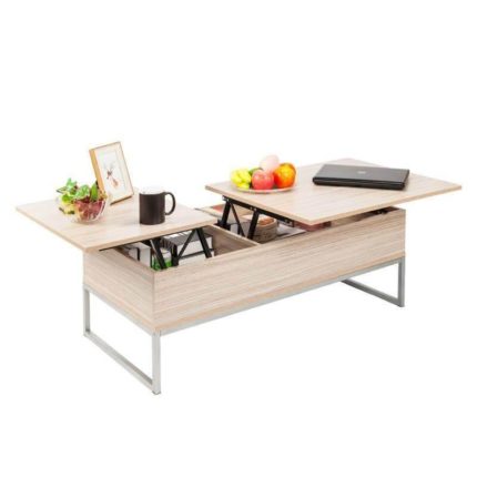 Adjustable Lift Top Coffee Table Modern Furniture Hidden Compartment And Lift Tabletop Imitation Wood Grain Color - MaviGadget