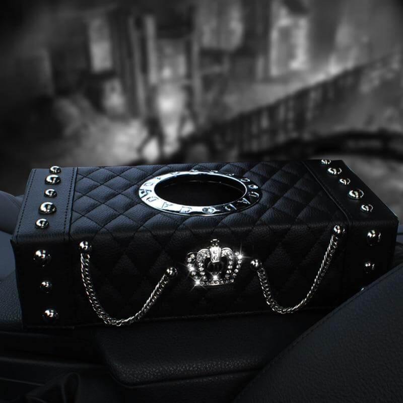 Luxury Crown Leather with Crystal Rhinestone Tissue Box - MaviGadget